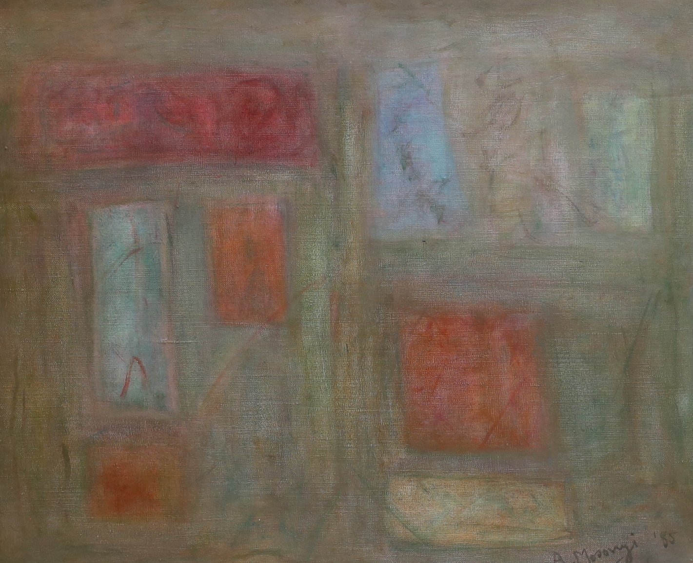 Adele Mosonyi (b.1955), oil on canvas, 'La Petit Gallerie', signed and dated 1985, 60 x 72cm